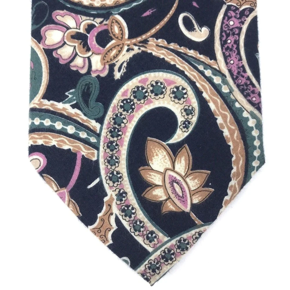 Men's vintage Isaco Cotton Tie Made In Italy Floral Black Multicolor Necktie 58